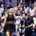 Aryna Sabalenka celebrates a superb semi-final victory