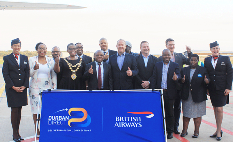 British Airways flight landing in Durban