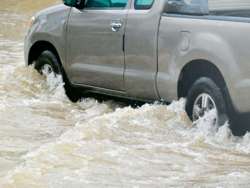 Bakkie  driving in flood water