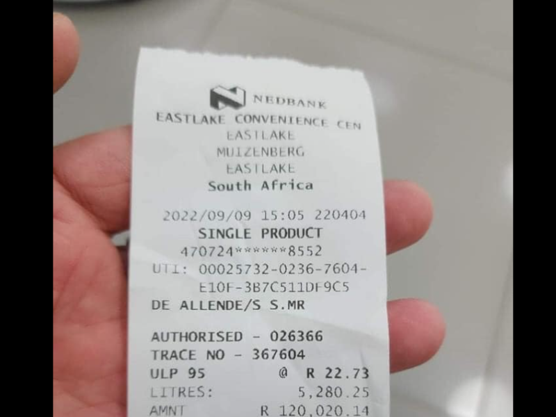 Bank card receipt