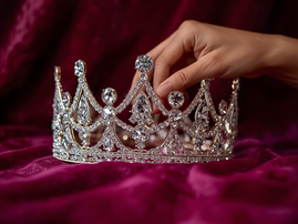 Hand touching a beauty pageant crown
