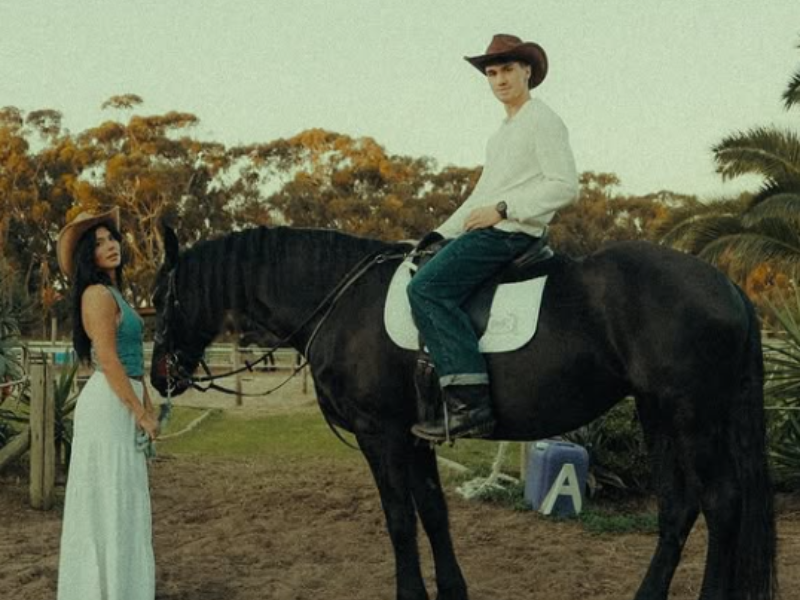 Ben Rodrigues on a horse with his girlfriend Talisha