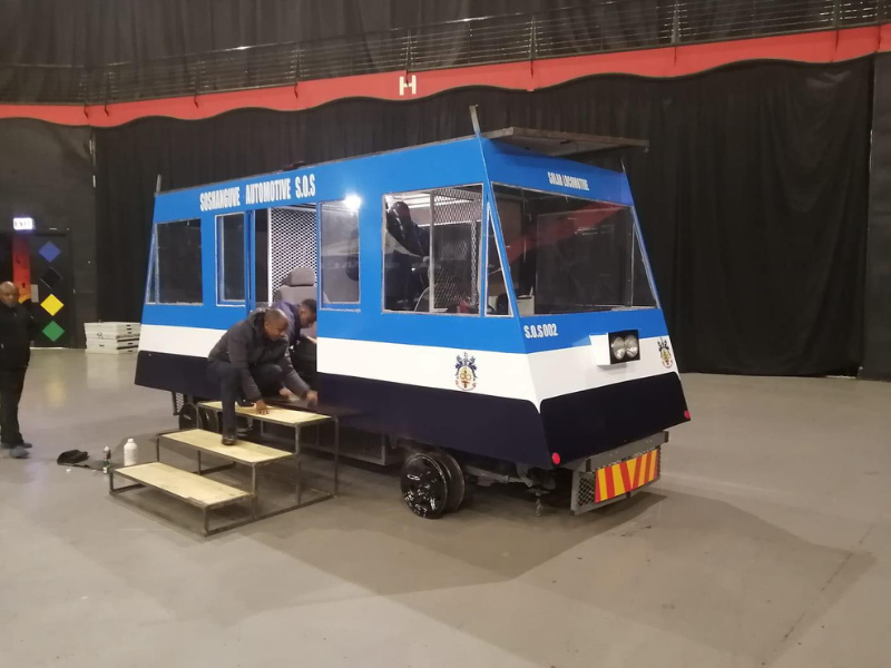 Blue solar-powered train in Johannesburg