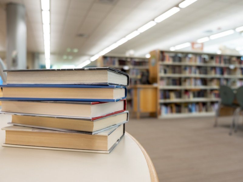 Books on table at library