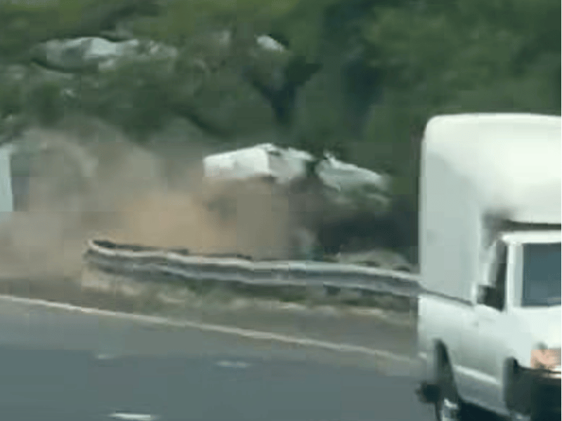 CAR DRIVES OFF ROAD EMBANKMENT