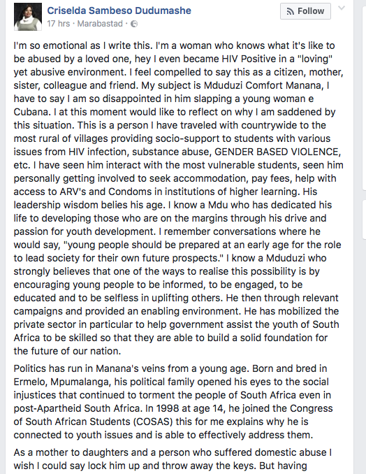 CRISELDA DEFENDS MANANA ON FACEBOOK