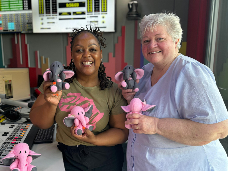 Carol Ofori and Julie Ann Ferreira at East Coast Radio studios with Ellies