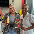 Carol Ofori and Onezwa Mbola at the east coast radio studios