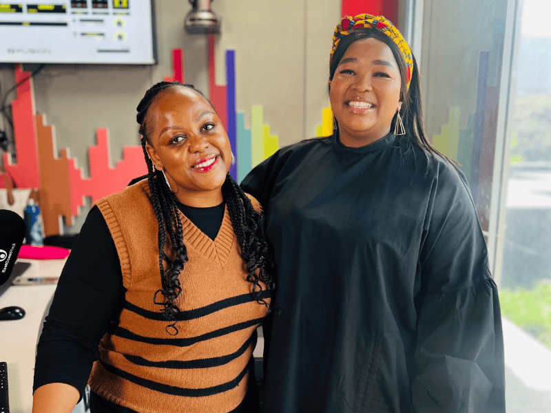 Carol Ofori poses with Makhosi Msimango at the East Coast Radio studios