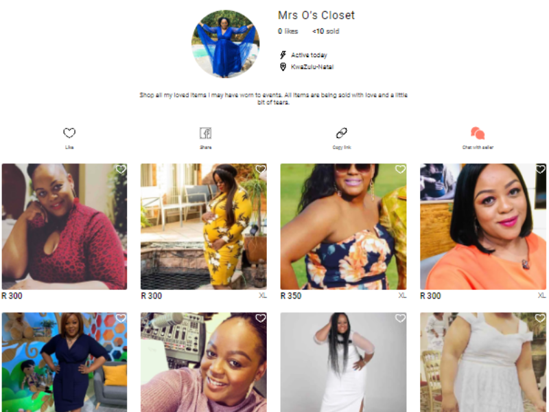Carol Ofori's pre-loved clothes on a website