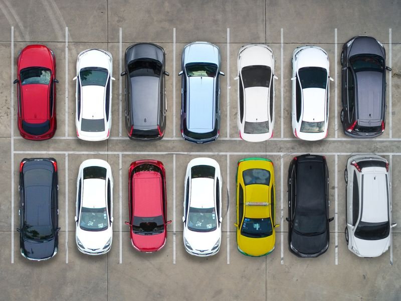 Cars in a lot aerial view