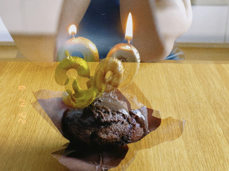 Chocolate cupcake on brown wooden table
