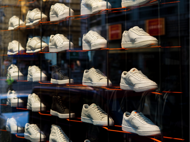 Close up photo of shoes on display