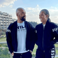 Connie and Shona Ferguson wear matching black tracksuits