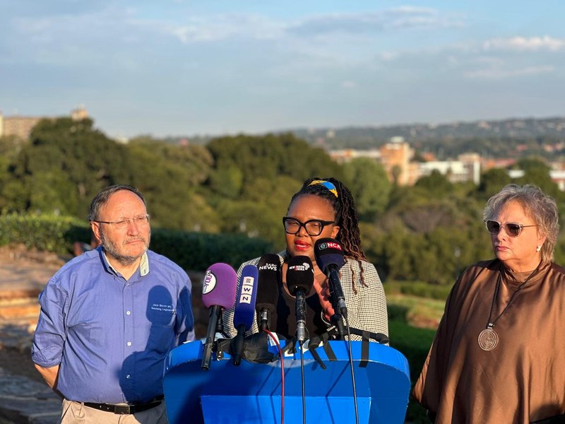 DA chief whip Siviwe Gwarube outside the Union Building