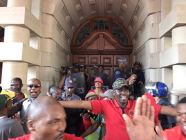 Abahlali marchers at the Durban City Hall