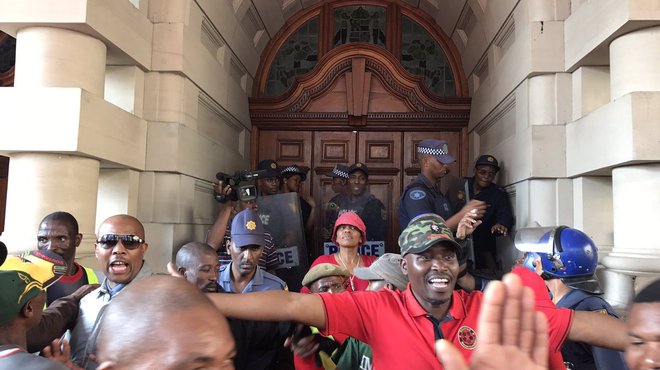 Abahlali marchers at the Durban City Hall