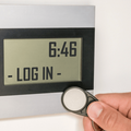 Digital time recording with time and clock and employee clocking in with chip key