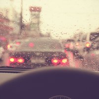 Driving on rainy in a city