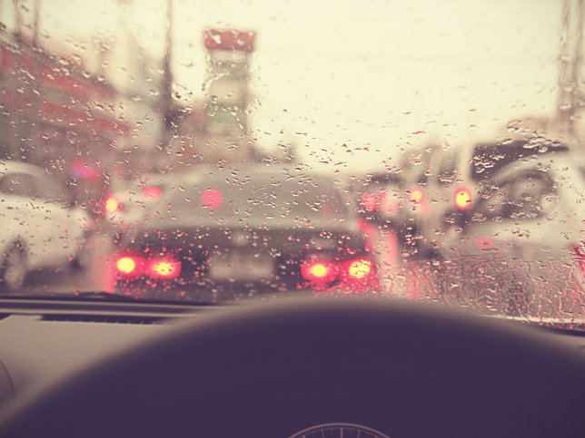 Driving on rainy in a city