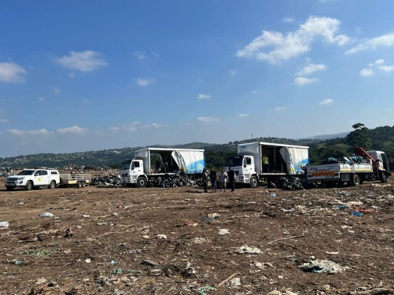 Trucks at landfill site in Durban