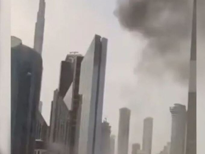 Dubai building with smoke