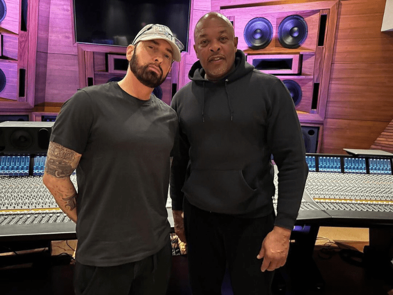 Eminem and Dr. Dre in the studio