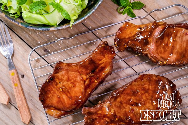 Sticky chops and cucumber salad