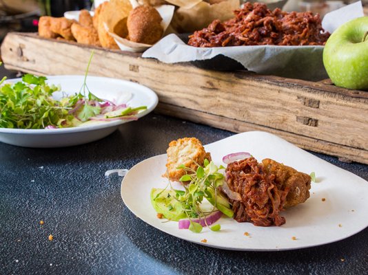 Eskort Caribbean Fried Dumplings with Jamaican Rum Pulled Pork