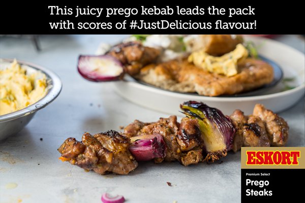 Prego Kebab on Fried Flatbread with Spiced Butter & Red Onion Yoghurt Dressing