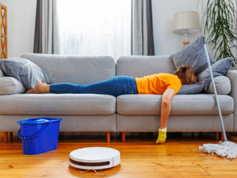 Exhausted person after cleaning the home