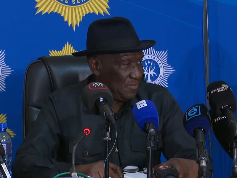 Police Minister Bheki Cele truck media briefing
