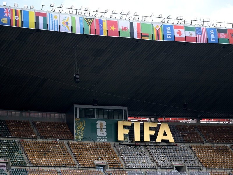 A FIFA logo at the Mexico City Stadium ahead of the 2026 World Cup