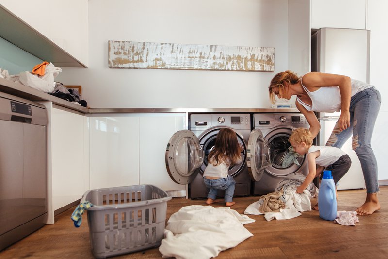 Family doing laundry