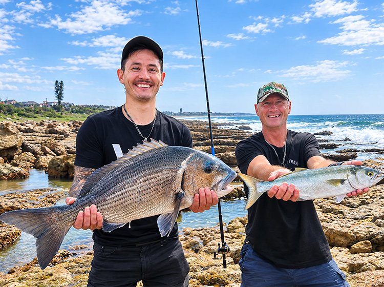 Father and son Ruan (Left with a Mussel Cracker) and Riaan (right with a Shad) Kleynhans having a great mornings fishing at Uvongo