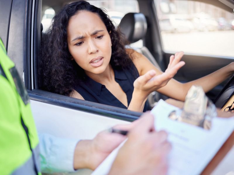 Young woman receiving fine