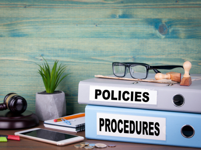 Files containing policies and procedures for a business