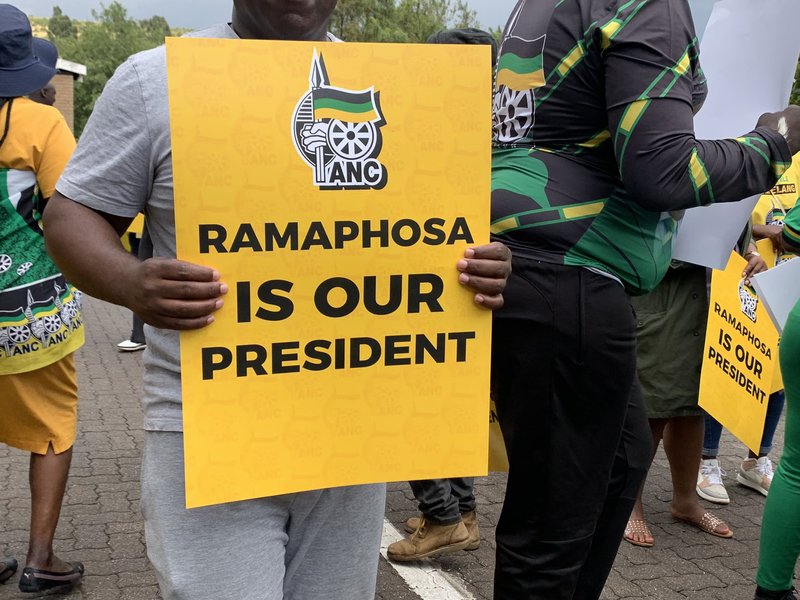 Ramaphosa supporters gather outside ANC NEC meeting in Nasrec