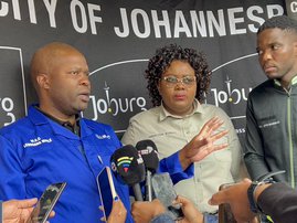 Mmamoloko Kubayi with Lebogang Maile and COJ Human Settlements MMC Mlungisi Mabaso