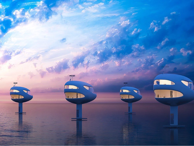Floating sea pod homes on the ocean