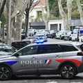 French National Police car blocks off a street in front of the Russian consulate in Marseille