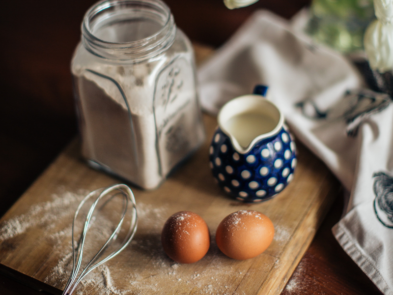 Fresh ingredients including eggs and flour
