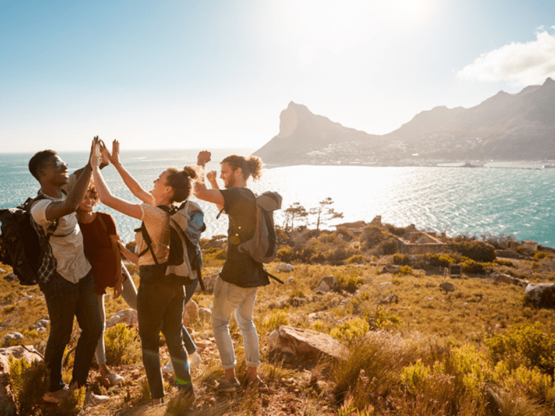 Friends hiking together