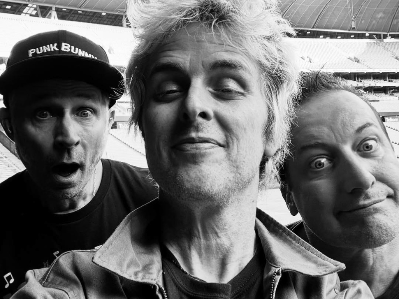Black and white photo of Green Day