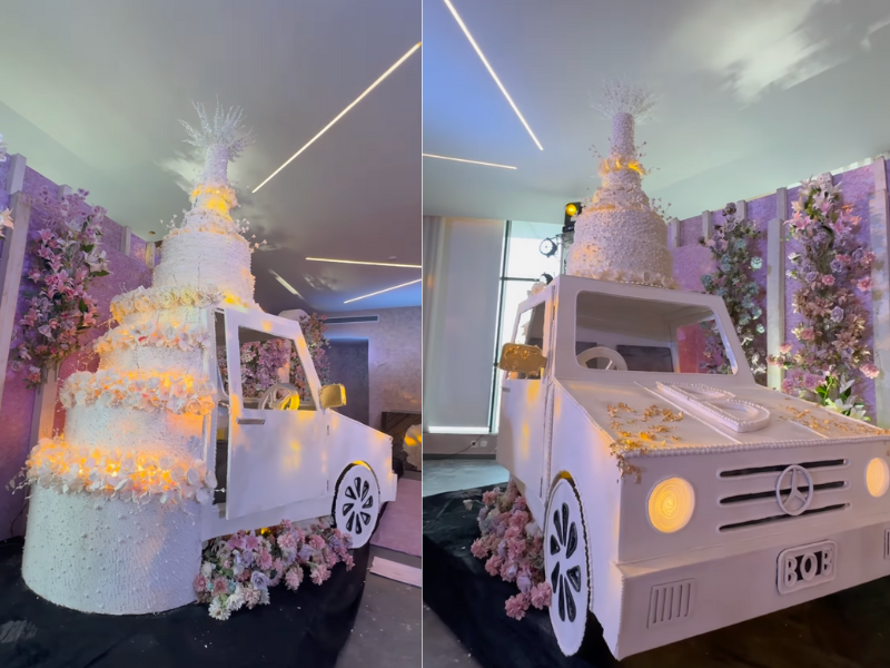 White car-shaped cake that looks like a G-Wagon