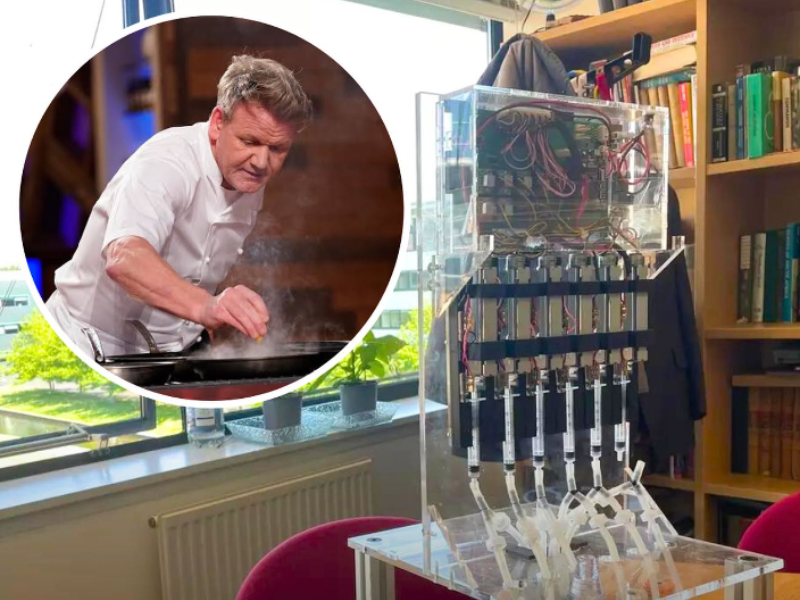 Gordon Ramsay preparing food and machine that allows viewers to taste while watching shows
