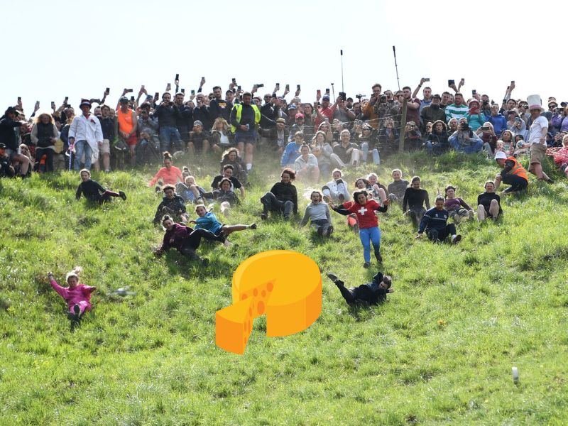 Group of racers running down a hill