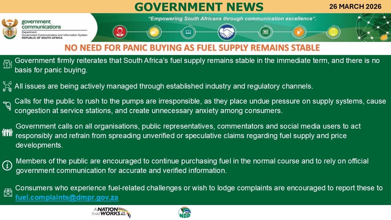 Government firmly reiterates that South Africa’s fuel supply remains stable in the immediate term