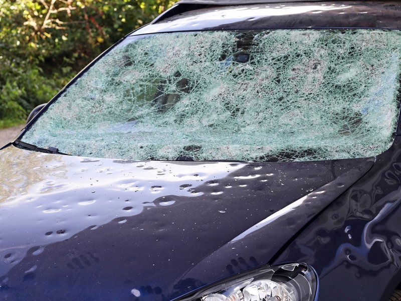 Hail damage to a car.