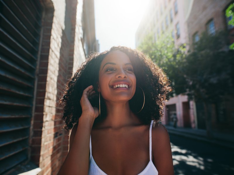 Woman with curly hair